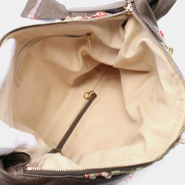 Pre Owned Chanel Multicolor/Brown Tweed Lambskin Large Girl Bag 