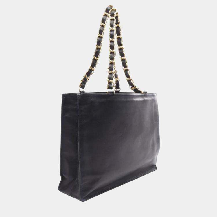 Pre Owned Chanel Black  Lambskin Vintage CC Chain Tote Bag XL 