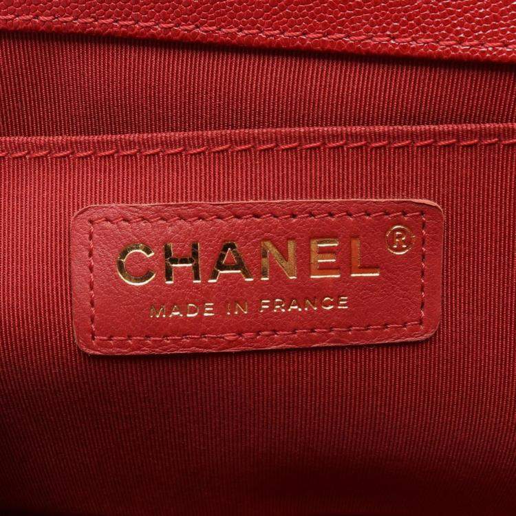 Pre Owned Chanel Red Grained Leather Boy Shoulder Bag