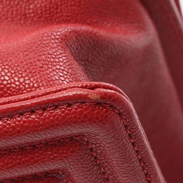 Pre Owned Chanel Red Grained Leather Boy Shoulder Bag