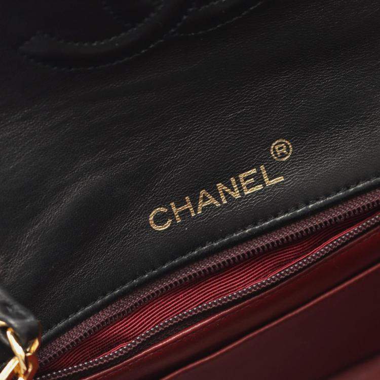 Pre Owned Chanel Black Lambskin Quilted Mini Square Flap Bag 