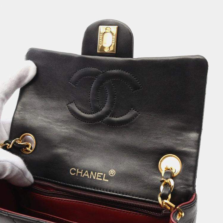 Pre Owned Chanel Black Lambskin Quilted Mini Square Flap Bag 