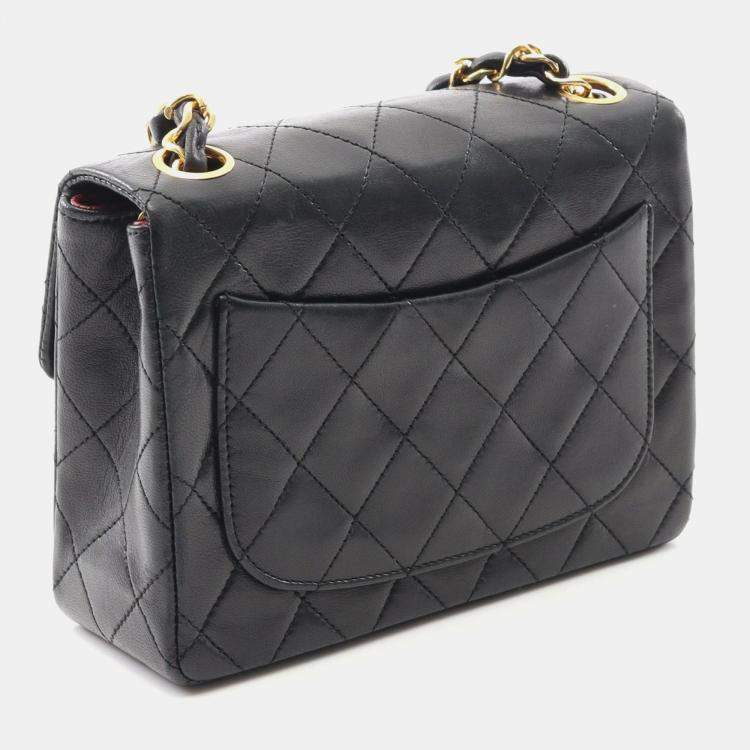 Pre Owned Chanel Black Lambskin Quilted Mini Square Flap Bag 