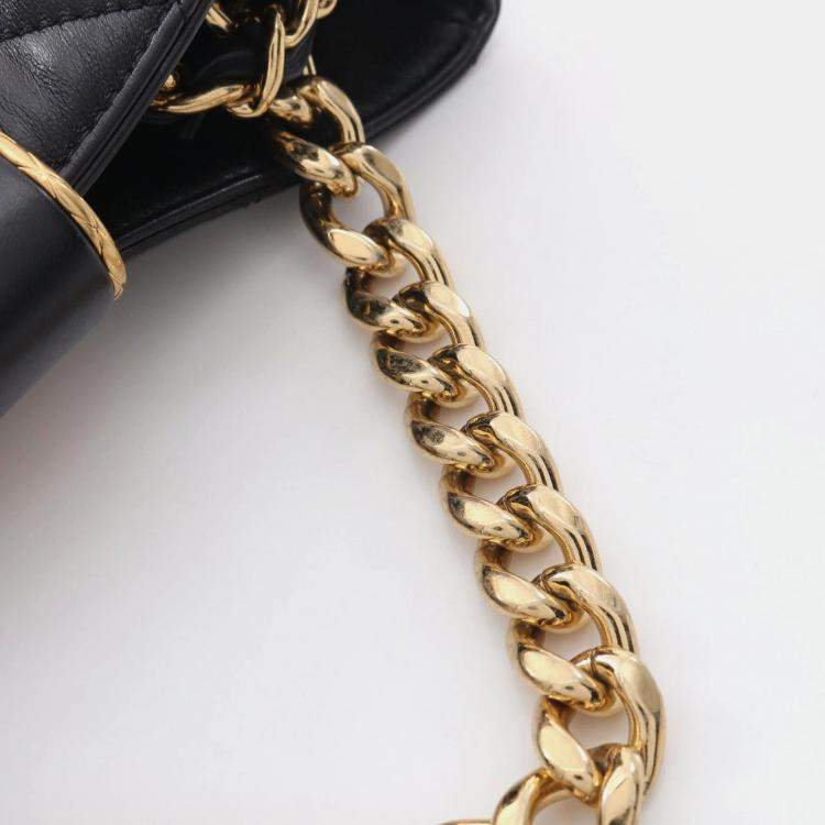 Pre Owned Chanel Black Lambskin Quilted Small Chain Hobo Bag