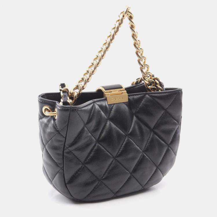 Pre Owned Chanel Black Lambskin Quilted Small Chain Hobo Bag