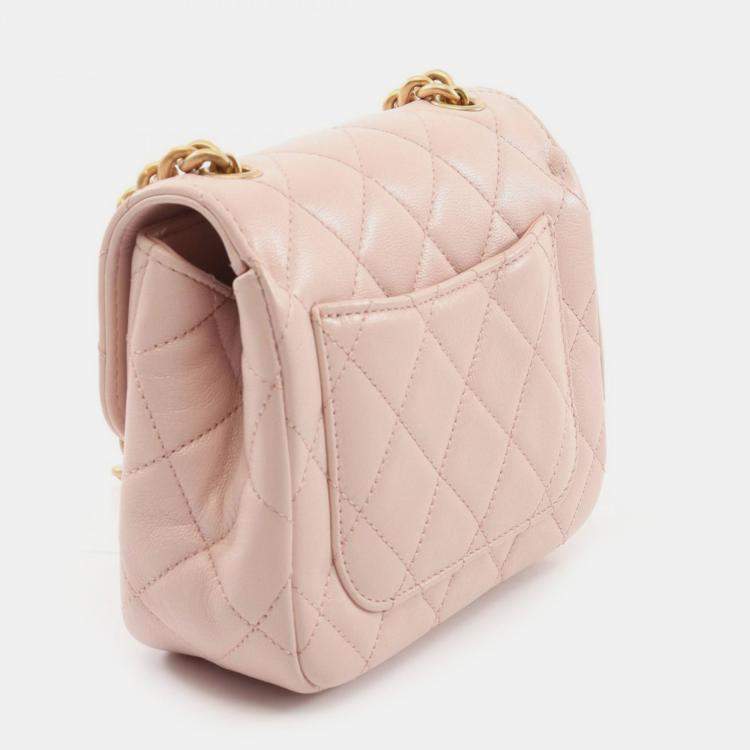 Pre Owned Chanel Pink Leather Mini Flap Shoulder Bag