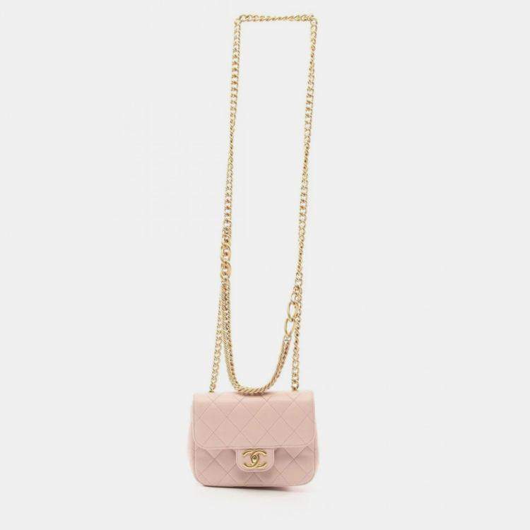 Pre Owned Chanel Pink Leather Mini Flap Shoulder Bag