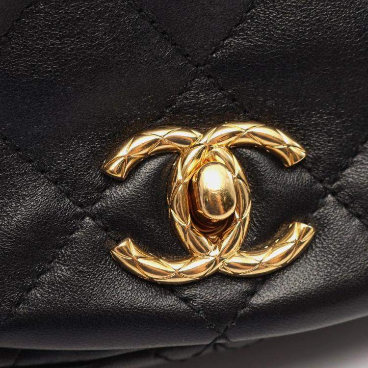 Pre Owned Chanel Black Calfskin Quilted Chain Handle Flap Bag