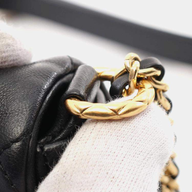 Pre Owned Chanel Black Calfskin Quilted Chain Handle Flap Bag