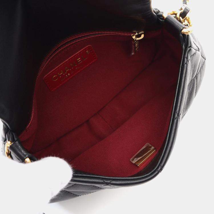 Pre Owned Chanel Black Calfskin Quilted Chain Handle Flap Bag