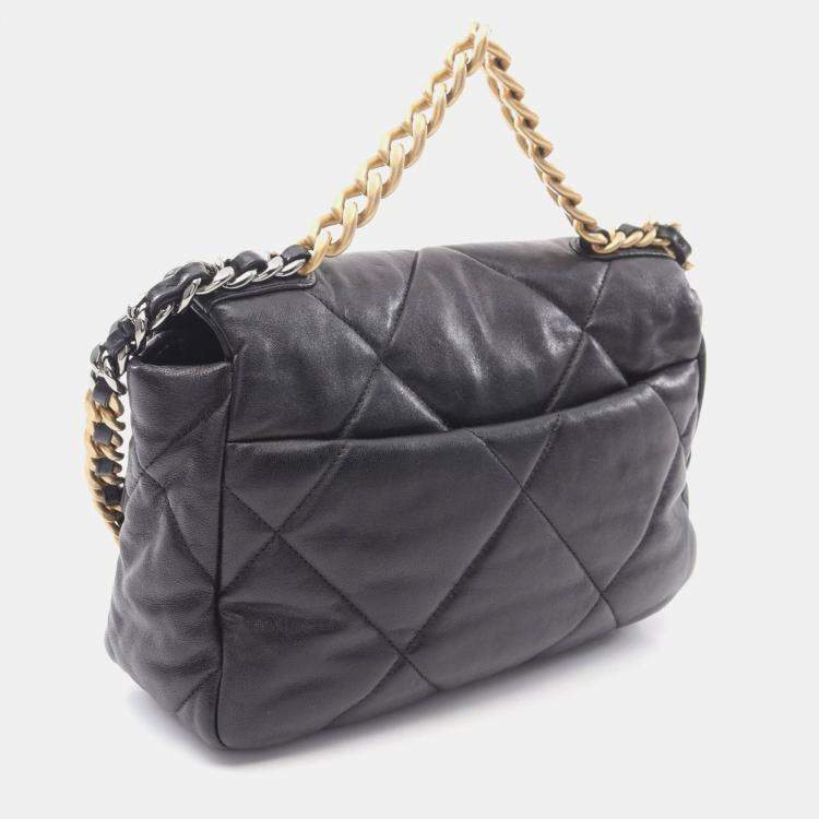Pre Owned Chanel Black Lambskin Leather Medium 19 Flap Bag
