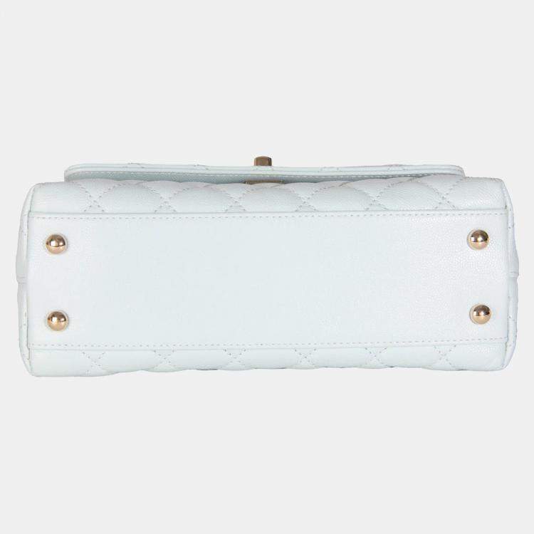 Pre Owned Chanel 21K Blue Quilted Caviar Mini Coco Handle Flap Bag