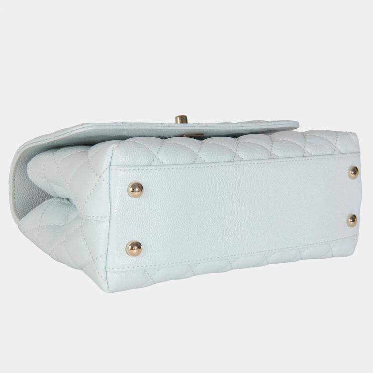 Pre Owned Chanel 21K Blue Quilted Caviar Mini Coco Handle Flap Bag
