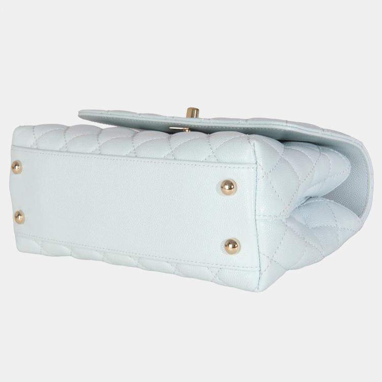 Pre Owned Chanel 21K Blue Quilted Caviar Mini Coco Handle Flap Bag