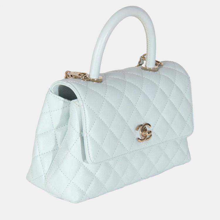 Pre Owned Chanel 21K Blue Quilted Caviar Mini Coco Handle Flap Bag