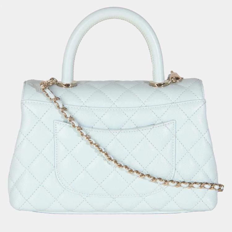 Pre Owned Chanel 21K Blue Quilted Caviar Mini Coco Handle Flap Bag