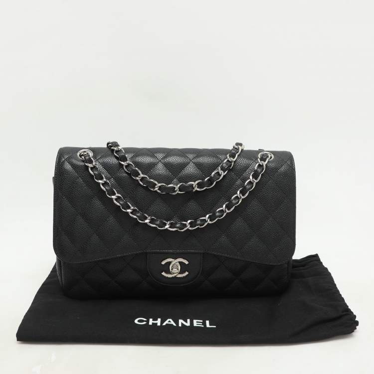 Pre Owned Chanel Black Quilted Leather Jumbo Classic Double Flap Bag