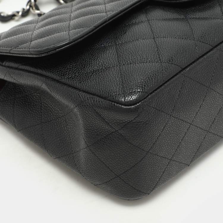 Pre Owned Chanel Black Quilted Leather Jumbo Classic Double Flap Bag