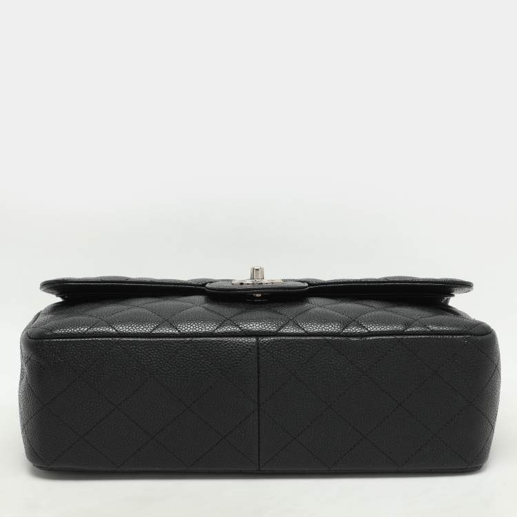 Pre Owned Chanel Black Quilted Leather Jumbo Classic Double Flap Bag