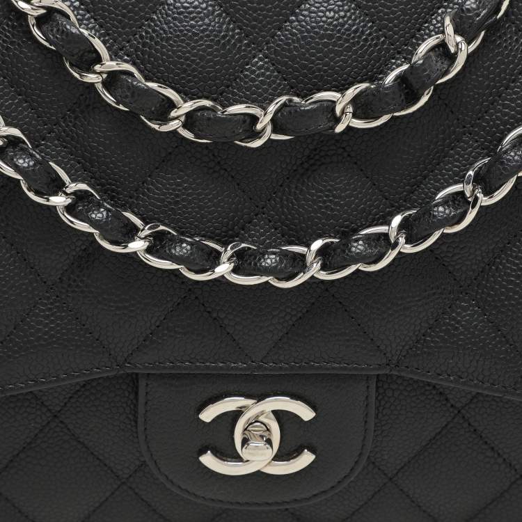 Pre Owned Chanel Black Quilted Leather Jumbo Classic Double Flap Bag