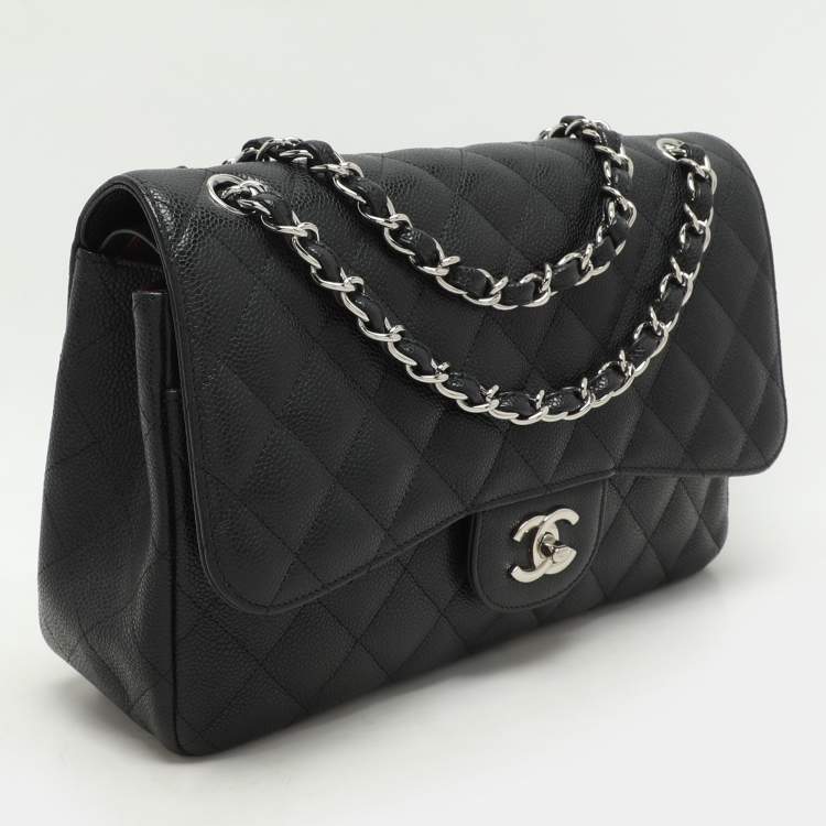 Pre Owned Chanel Black Quilted Leather Jumbo Classic Double Flap Bag