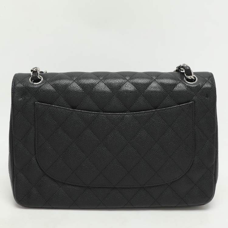 Pre Owned Chanel Black Quilted Leather Jumbo Classic Double Flap Bag