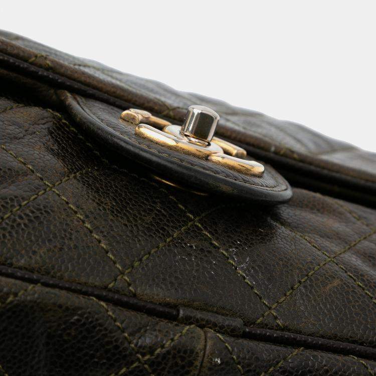 Pre Owned Chanel Brown Large Quilted Glazed Caviar Shiva Flap