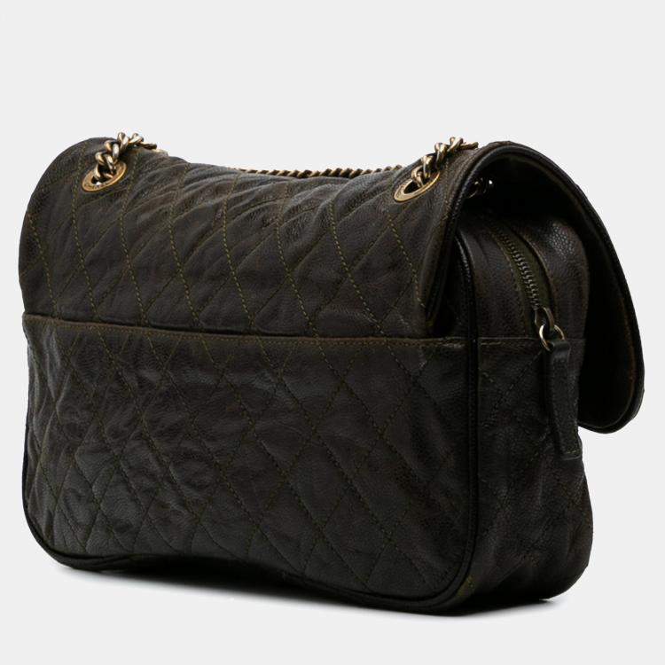 Pre Owned Chanel Brown Large Quilted Glazed Caviar Shiva Flap