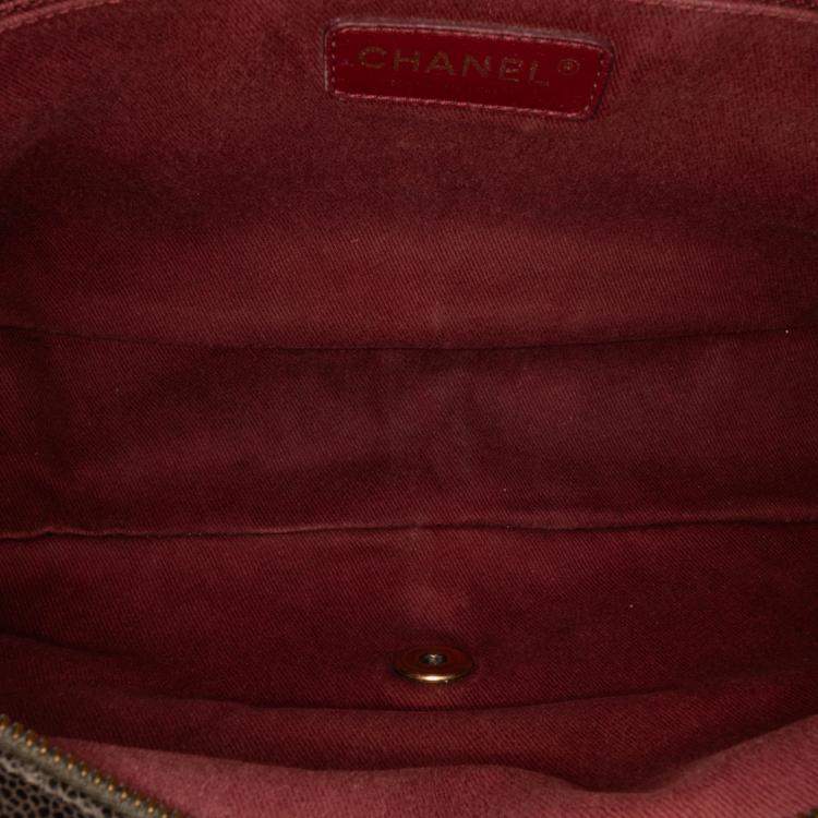 Pre Owned Chanel Brown Large Quilted Glazed Caviar Shiva Flap