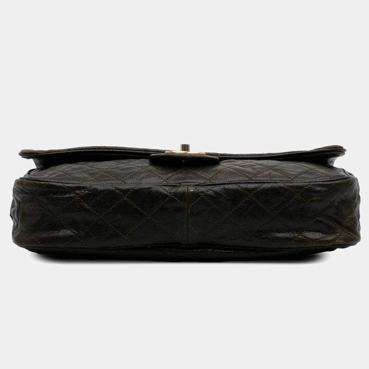 Pre Owned Chanel Brown Large Quilted Glazed Caviar Shiva Flap