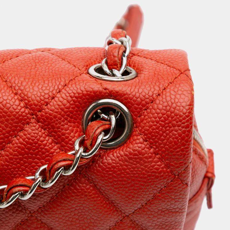 Pre Owned Chanel Orange Medium Quilted Caviar Easy Flap