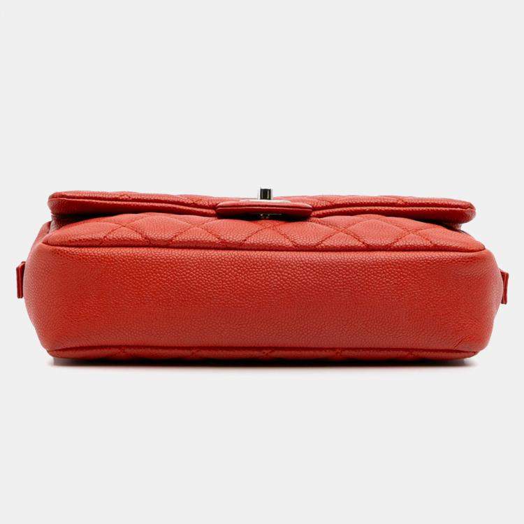 Pre Owned Chanel Orange Medium Quilted Caviar Easy Flap
