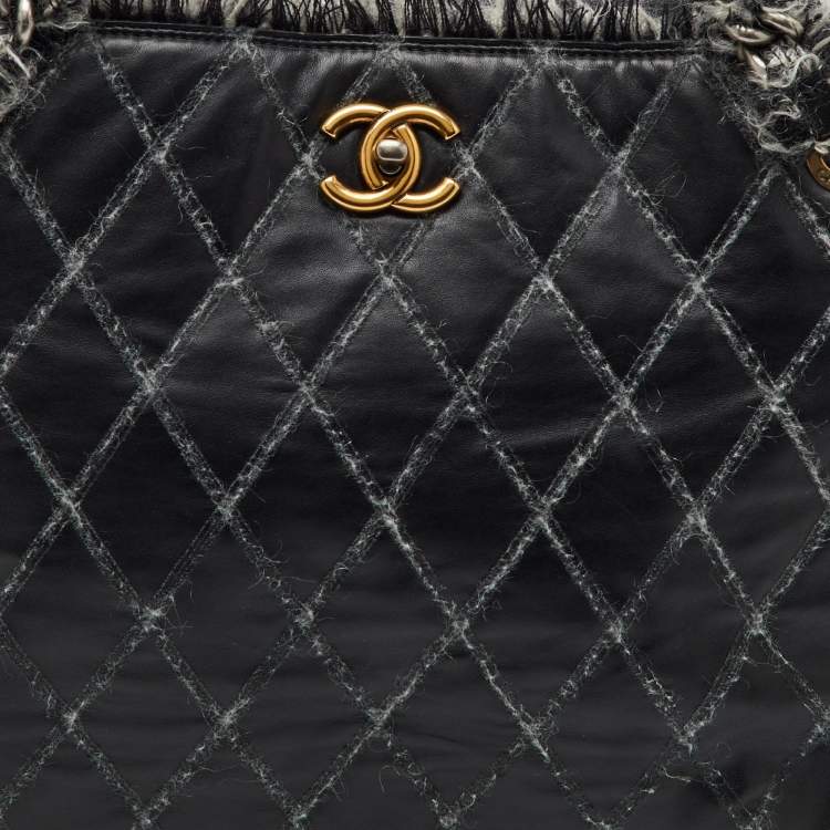 Pre Owned Chanel Black Quilted Leather and Funny Tweed CC Shopper Tote