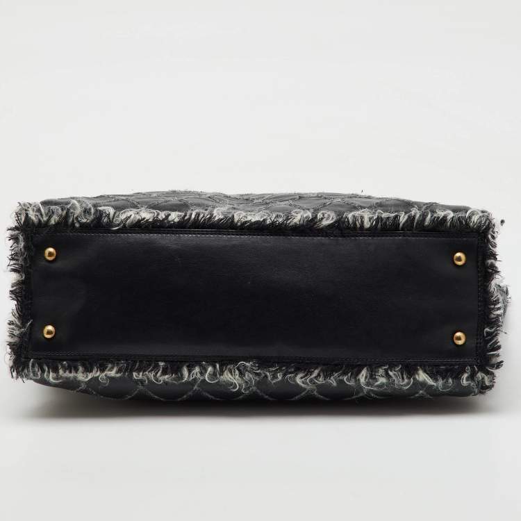 Pre Owned Chanel Black Quilted Leather and Funny Tweed CC Shopper Tote