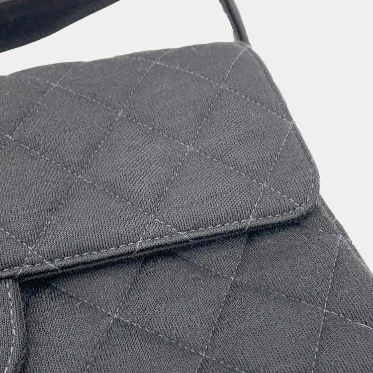 Pre Owned Chanel Flap CC Black Cotton Matelasse Handbag