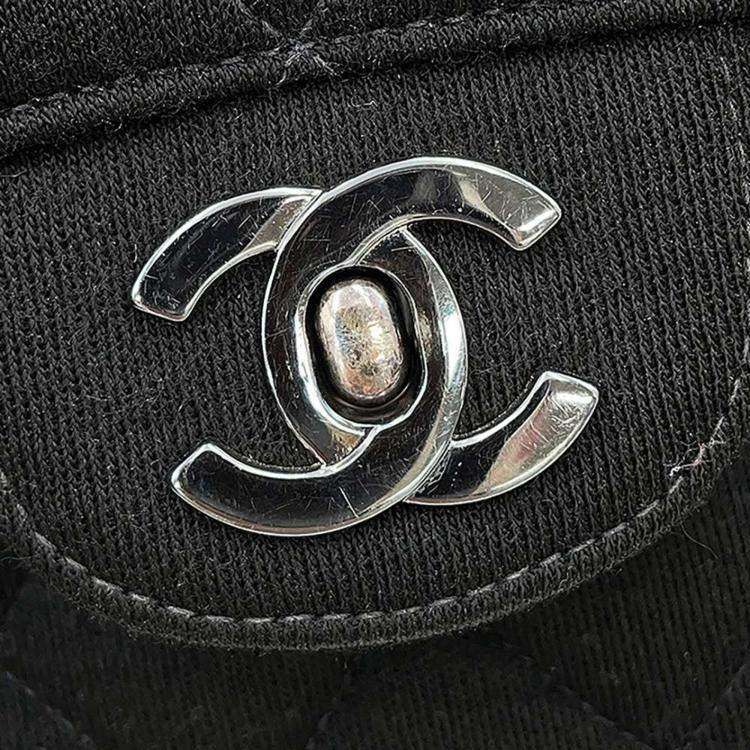 Pre Owned Chanel Flap CC Black Cotton Matelasse Handbag