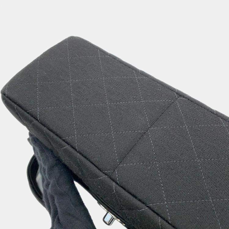 Pre Owned Chanel Flap CC Black Cotton Matelasse Handbag