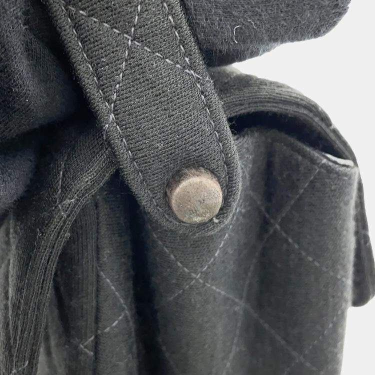 Pre Owned Chanel Flap CC Black Cotton Matelasse Handbag