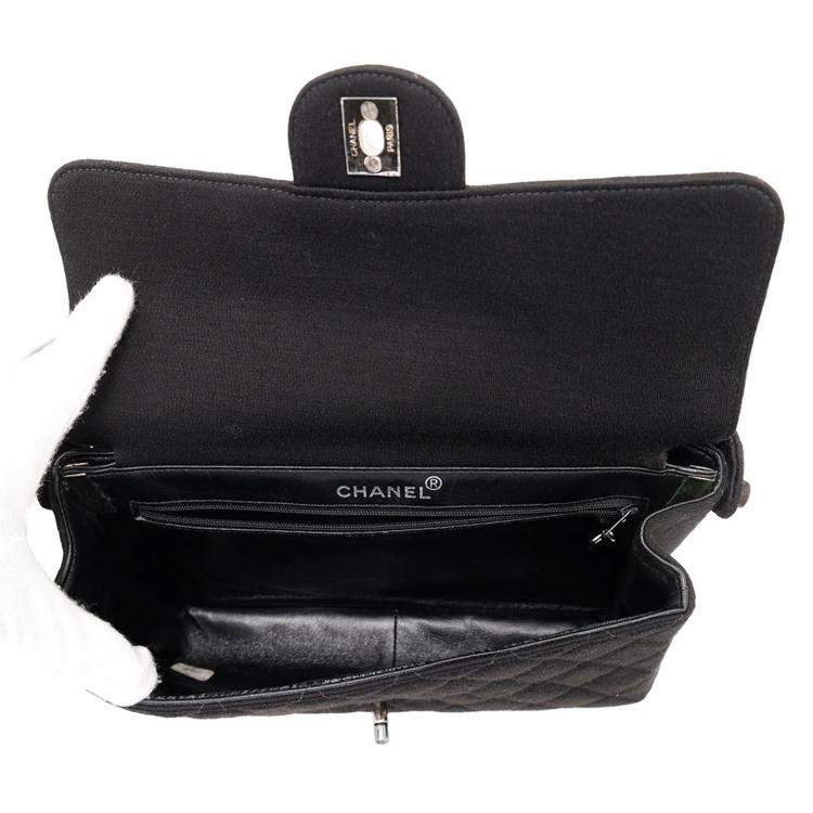 Pre Owned Chanel Flap CC Black Cotton Matelasse Handbag