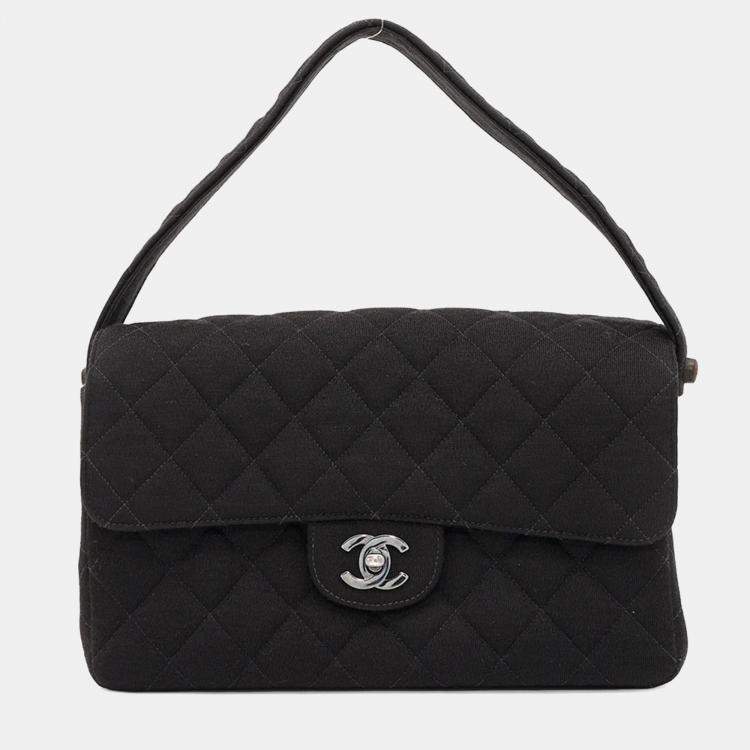 Pre Owned Chanel Flap CC Black Cotton Matelasse Handbag