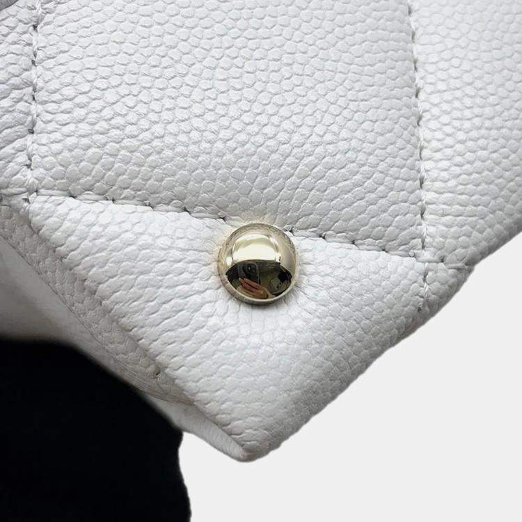 Pre Owned Chanel Matelasse White Caviar Leather Top Handle Bag