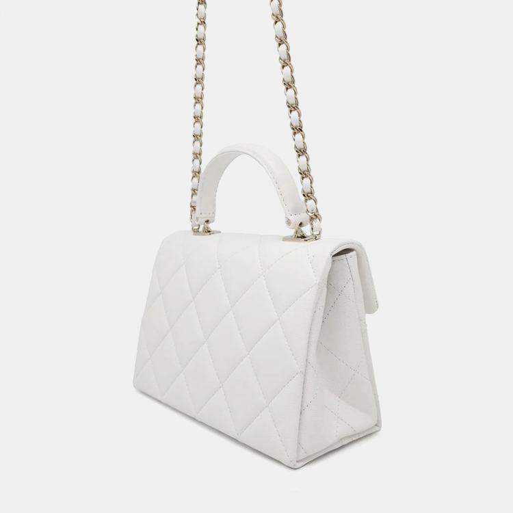Pre Owned Chanel Matelasse White Caviar Leather Top Handle Bag