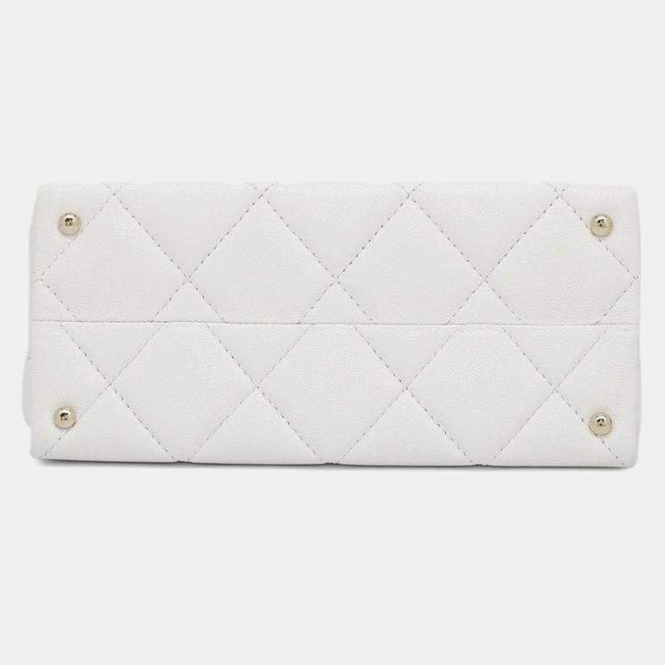 Pre Owned Chanel Matelasse White Caviar Leather Top Handle Bag