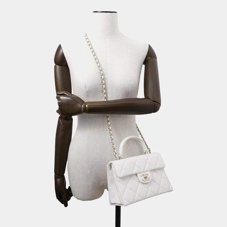 Pre Owned Chanel Matelasse White Caviar Leather Top Handle Bag