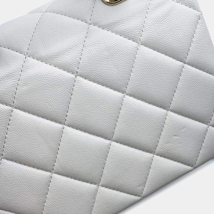 Pre Owned Chanel Matelasse White Caviar Leather Top Handle Bag