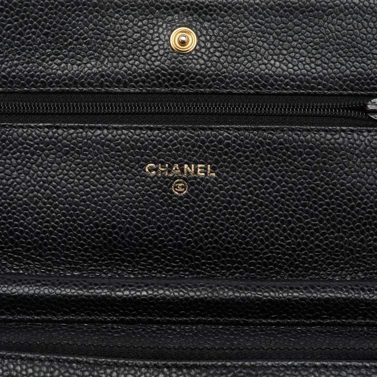 Pre Owned Chanel Black Quilted Caviar Leather CC Classic Wallet On Chain