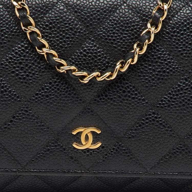 Pre Owned Chanel Black Quilted Caviar Leather CC Classic Wallet On Chain