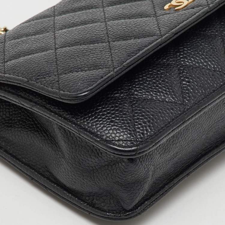 Pre Owned Chanel Black Quilted Caviar Leather CC Classic Wallet On Chain