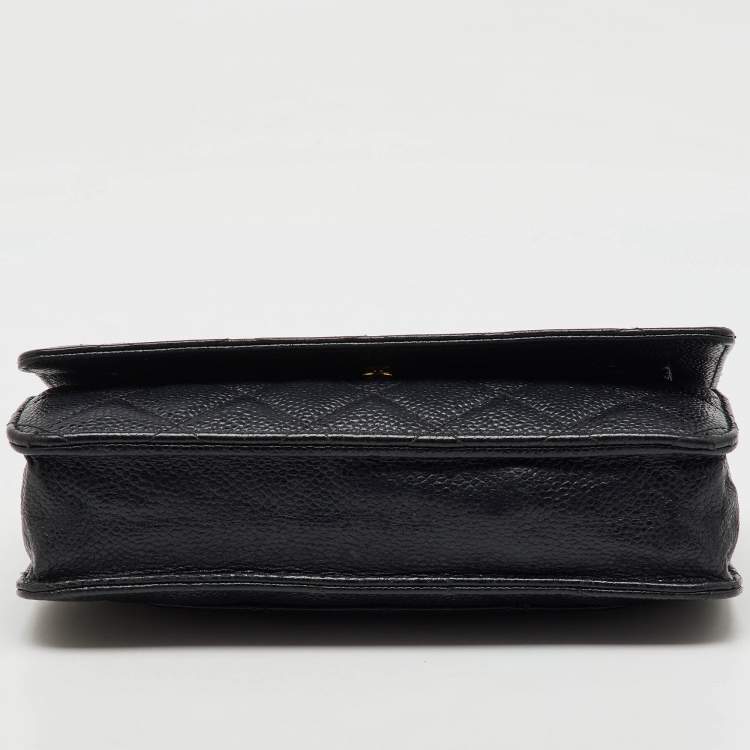 Pre Owned Chanel Black Quilted Caviar Leather CC Classic Wallet On Chain