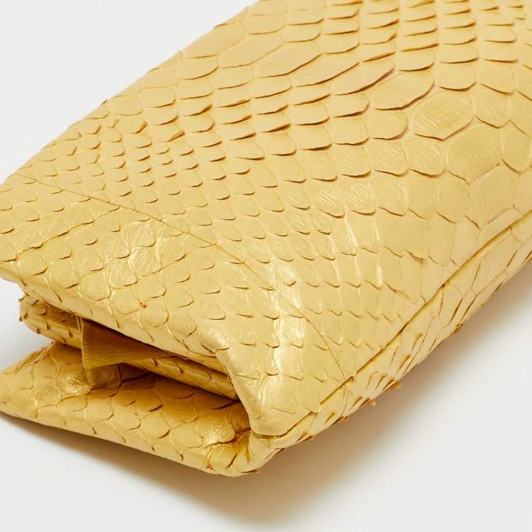 Pre Owned Chanel Gold Python Kiss Lock Frame Clutch